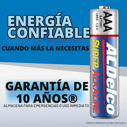 Vista 3 de ACDelco 100 pilas AAA, batería súper alcalina de máxima potencia, vida útil de 10 años, embalaje resellable