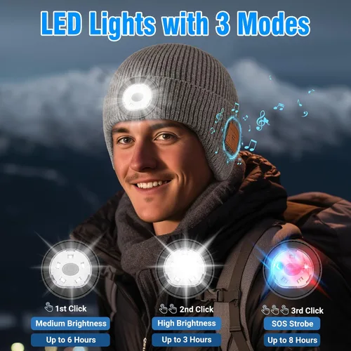 Vista 55 de Gorro Bluetooth con auriculares ligeros e inalámbricos, micrófono integrado y altavoces estéreo mejorados con música