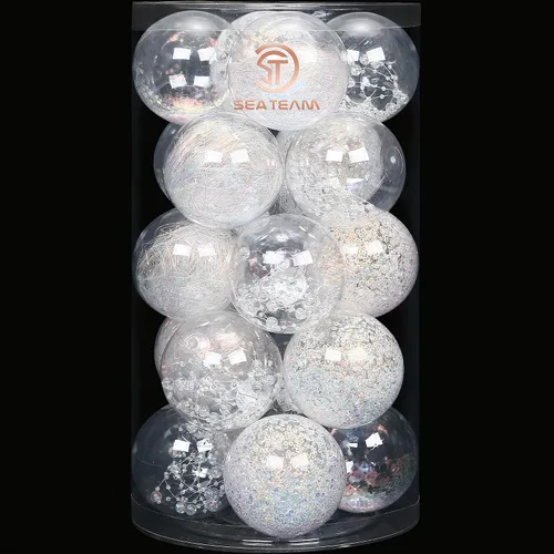 Vista 48 de Sea Team Juego de bolas de Navidad de plástico transparente, inastillables, varios tamaños, bolas decorativas de Navidad con decoraciones delicadas