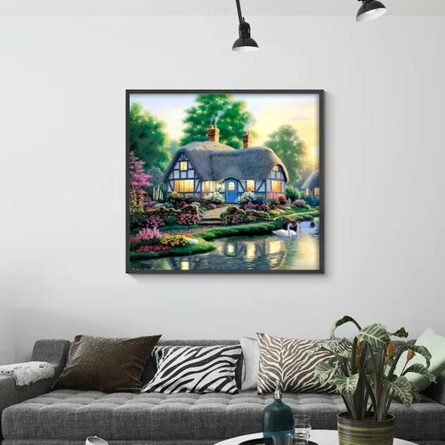 Vista 4 de Kits de arte de diamantes de paisaje para adultos: pintura de diamante campestre casa de campo DIY 5d Kit de pintura de diamante de taladro completo
