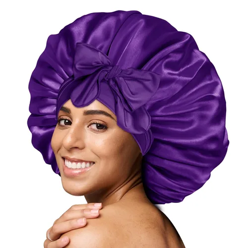 Vista 17 de BONNET QUEEN - Gorro de seda para dormir de BONNET QUEEN, gorro de satén para dormir con banda de amarre ajustable, para cabello rizado, de una sola