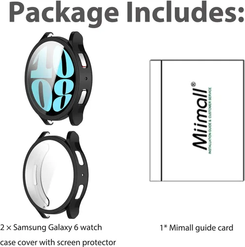 Vista 7 de Miimall [Paquete de 2] Funda compatible con Samsung Galaxy Watch 6, ultrafina, a prueba de golpes, con protector de pantalla, accesorios para Galaxy