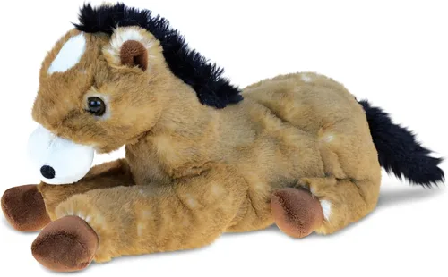 Vista 8 de DolliBu - Caballo de peluche negro suave y abrazable, adorable juguete de juego para niños y niñas, lindo regalo de animales de granja para niños