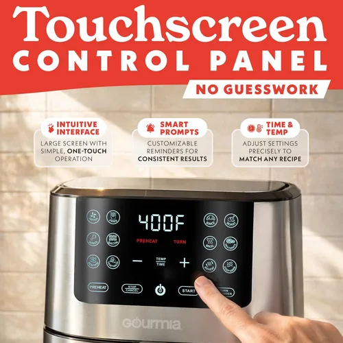 Vista 3 de Gourmia Freidora de aire digital de 4 cuartos con cocción guiada, fácil de limpiar, acero inoxidable