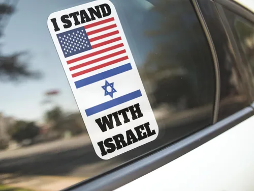 Vista 2 de Adhesivo de bandera de Estados Unidos con bandera de Israel, varios tamaños, para uso en interiores y exteriores, AWPS141 (4 x 2.25 pulgadas)