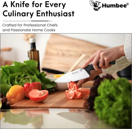 Vista 3 de Cuchillo de chef de 6 pulgadas, hoja de acero inoxidable de alto carbono certificada NSF – Mango ergonómico codificado por colores, cuchillo de Negro