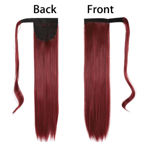 Vista 2 de Gangel Extensión de pelo de cola de caballo roja, colas de caballo rectas, extensiones de cabello sintético con clip, extensiones de cabello largo