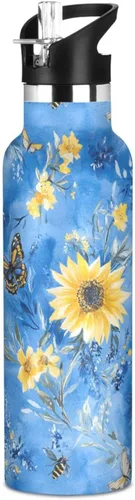 Vista 16 de Flowers Carnation Iris Peonies - Botella de agua reutilizable con aislamiento de doble pared con tapa de pajilla, sin BPA, a prueba de fugas