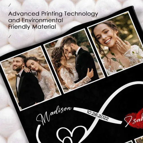 Vista 4 de InterestPrint Manta de fotos personalizada para pareja, novio, novia, manta personalizada de 6 fotos, manta personalizada de aniversario y boda