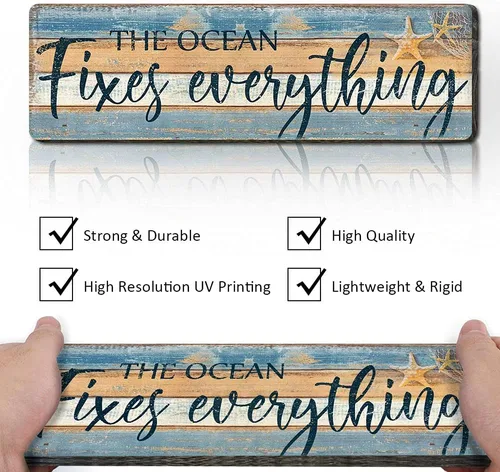 Vista 4 de Coastal Decor - Placa de madera con temática de playa, decoración de pared con temática de playa, cartel decorativo náutico para colgar en la pared