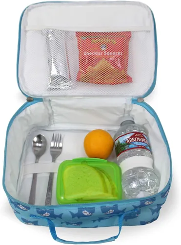 Vista 3 de Fiambreras aisladas, bolsas reutilizables para el regreso a clases, lonchera para niños y niñas de primaria con cortador de sándwich en tiburones