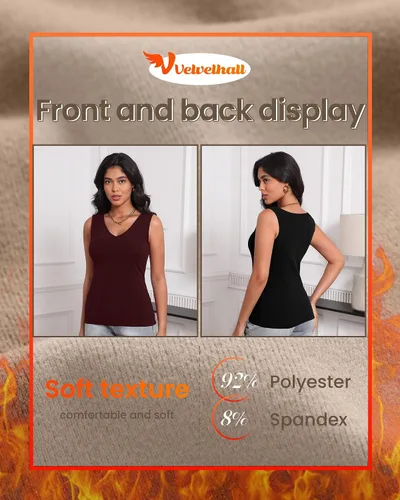 Vista 6 de Paquete de 4 camisetas térmicas sin mangas para mujer, con cuello en V, forro polar, sin mangas, cálido, chaleco de capa base