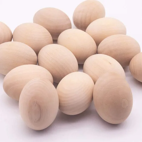 Vista 4 de Huevos de Pascua SallyFashion falsos, 15 unidades, de madera, sin pintar, juego para manualidades, decoración de cocina, alimento de juguete