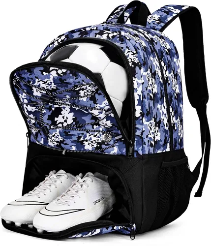Vista 12 de Hsmihair - Mochila de fútbol juvenil - Mochila para fútbol y baloncesto, con compartimento para pelota y tacos separados