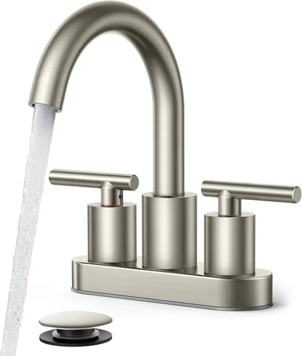 Vista 23 de FORIOUS Grifo de lavabo de baño de oro cepillado de 4 pulgadas, 2 agujeros
