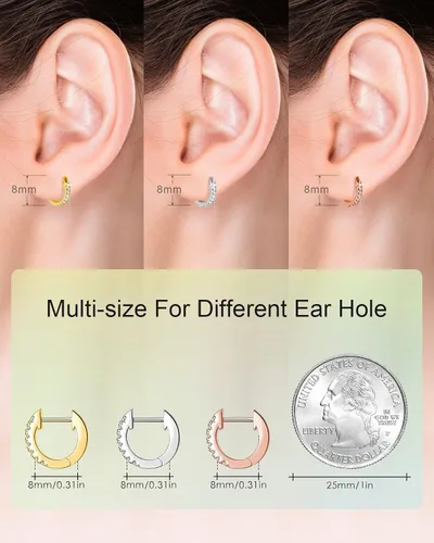 Vista 4 de Shownee Gold Huggie Earrings for Women Silver Small Huggie Hoop Earrings for Women Girls Gift 14K Gold Plated Hoops Set with Cubic Zirconia