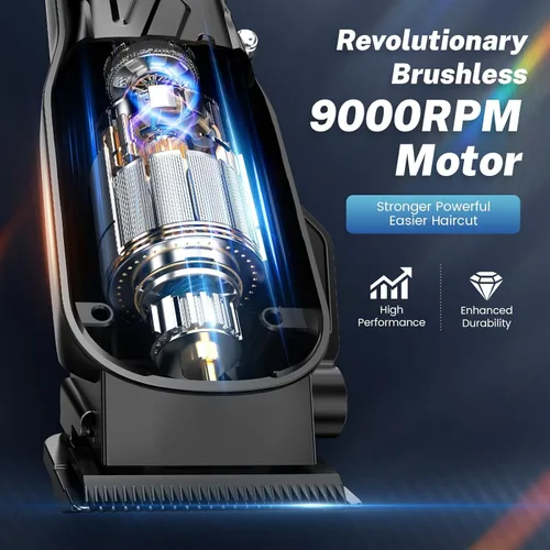 Vista 2 de Brightup Cortadora de pelo de peluquería [sin escobillas de 9000 RPM e inalámbricas] para hombres, juego de cortaúñas y recortadoras profesionales