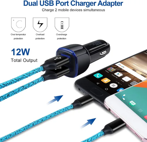 Vista 3 de Cargador de coche USB dual con cable USB C de carga rápida compatible con Moto G Power, G Stylus, G Fast, G7 G8 G9 Play Power Plus, G7 Supra, G6