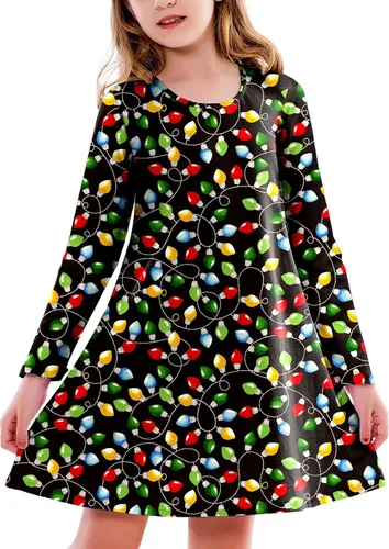 Vista 12 de Deerose Vestido de manga larga para niñas del día de San Patricio Mardi Gras, de 3 a 14 años Navidad café