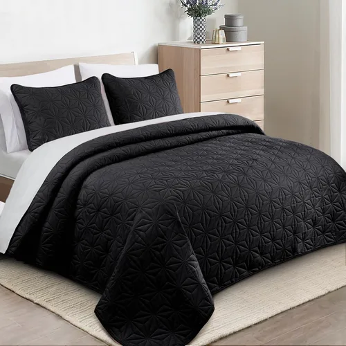Vista 2 de Whale Flotilla - Juego de colcha para cama individual, color negro suave, para camas Twin XL, para todas las estaciones, 2 piezas: incluye 1 colcha