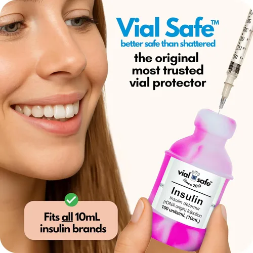 Vista 2 de VIAL SAFE Funda protectora de vial de insulina de silicona, paquete de 2 unidades, color rosa