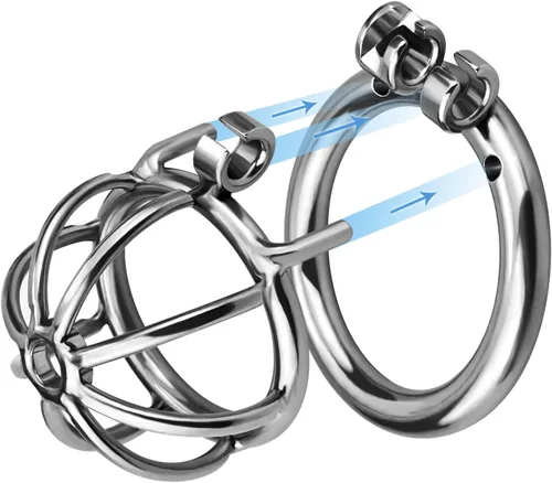 Vista 7 de Dispositivos de castidad masculina, jaulas para pene con cerradura de acero inoxidable, burlas, BDSM, restricción de bondage, juguetes sexuales