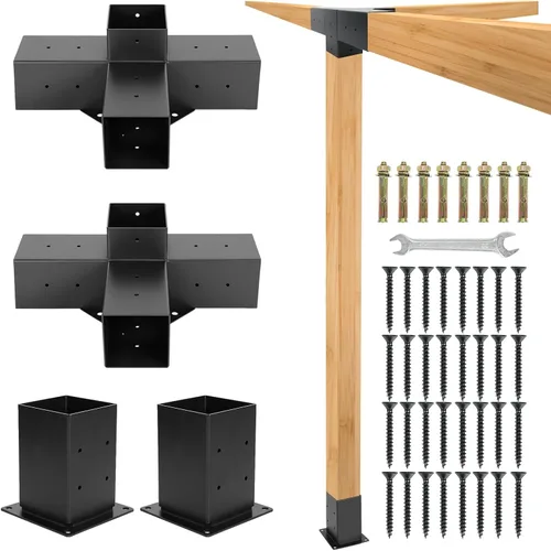 Vista 10 de Juego de 4 soportes para pérgola de 3 vías y bases de postes