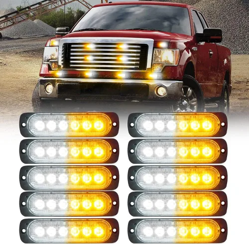 Vista 11 de Xprite 10 luces LED estroboscópicas de emergencia, ámbar de 12 luces LED estroboscópicas intermitentes, función de sincronización, luz de parrilla