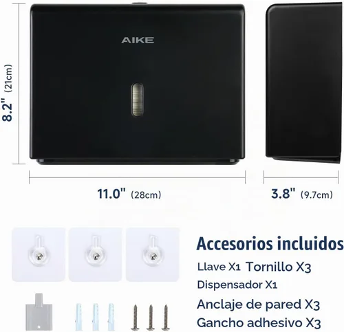 Vista 6 de AIKE Dispensador de toallas de papel multipliegue de 200 hojas Negro