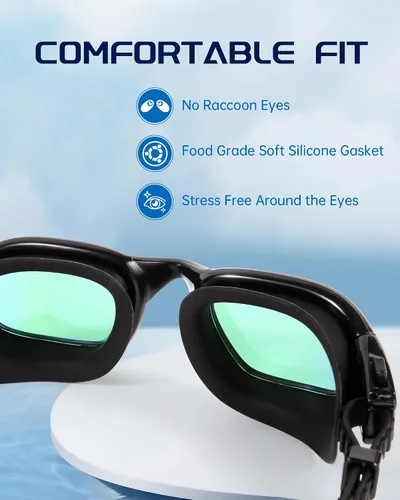 Vista 5 de Gafas de natación, gafas para adultos con gorro de natación, clip de nariz y tapones para los oídos, protección UV, lente antivaho y funda