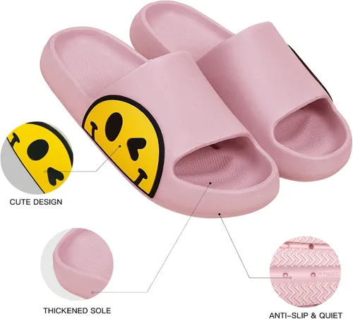Vista 4 de Bevaney Smiley Face Slides for Women Open Toe Non Slip Quick Dry Women Slides Pillow Slippers Sandals for Women Shower Shoes Indoor Outdoor, Unisex