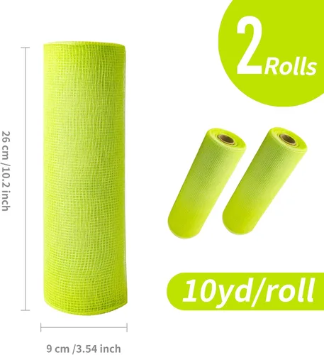 Vista 3 de 2 rollos de cinta de malla verde manzana decorativa de 10 pulgadas x 30 pies, rollos de malla de poli verde lima para suministros de corona DIY