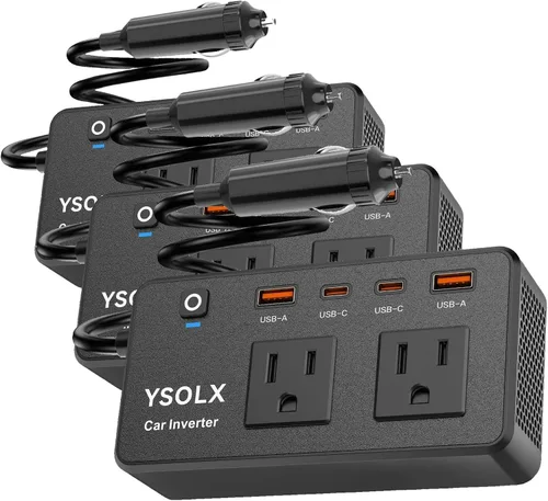 Vista 8 de Inversor de Corriente para Automóvil de 300W - YSOLX Adaptador Dual de Salida de Automóvil DC 12V a AC 110V a Enchufe de Pared, Carga Rápida USB-C