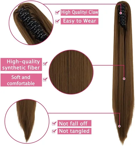 Vista 5 de Fut - Extensiones de pelo largo y lacio con broche, cola de caballo para mujer (21 pulgadas)