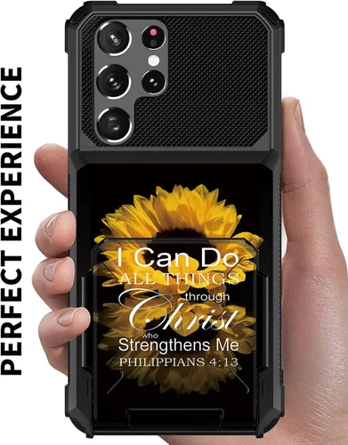 Vista 2 de Funda tipo cartera para Samsung Galaxy S22 Ultra con ranura para tarjetero, funda con tapa híbrida de doble capa, resistente, a prueba de golpes