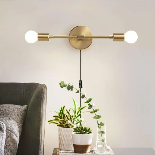 Vista 5 de KCO Lámpara de pared dorada con 2 luces para tocador de baño, luz de lectura de pared de latón, moderna de mediados de siglo, para pasillo, sala