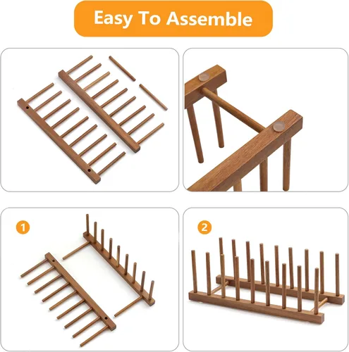 Vista 3 de HBlife - Escurreplatos de madera de acacia con organizador de tapa de olla y plato para gabinete, soporte de tabla de cortar, esculpidor