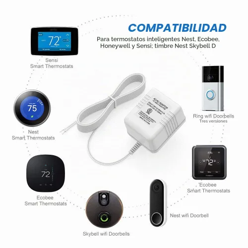 Vista 2 de Transformador de timbre de 26 pies, 24 V, 500 mA, compatible con todas las versiones de anillo, Nest, Arlo, Amcrest, Logitech, Wyze, Eufy