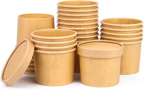 Vista 16 de Paquete de 25 recipientes de sopa de 8 onzas con tapas, taza de sopa de papel desechable, recipientes de papel para alimentos con tapas, recipiente
