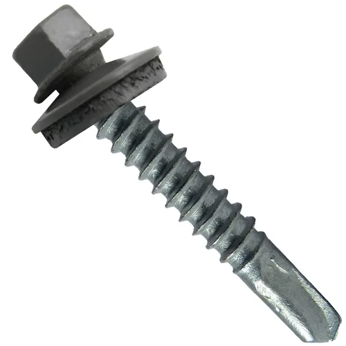 Vista 13 de 12 tornillos para techos de metal ABC gris tipo 3 de 1-1/2 pulgadas, punta de taladro de cabeza hexagonal, arandela EPDM de 9/16 pulgadas. 1 bolsa