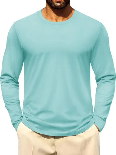 Vista 14 de Cotrasen - Camisetas básicas de manga larga para hombre, de algodón, con cuello redondo, transpirables, suaves y casuales