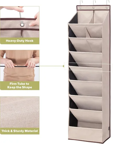 Vista 5 de Paquete de 2 organizadores de zapatos con 6 bolsillos extra grandes y 4 bolsillos grandes, estante de almacenamiento resistente sobre la puerta