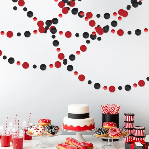 Vista 6 de Outus Guirnalda de puntos redondos negros y rojos, 5 piezas, decoración para colgar en fiestas de graduación, cada longitud de 13.1 pies