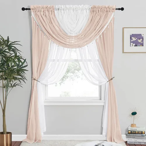 Vista 8 de NICETOWN Juego de 4 cortinas transparentes con cenefa adjunta con cuentas, cortinas de cascada para sala de estar, guardería de bebé, decoración