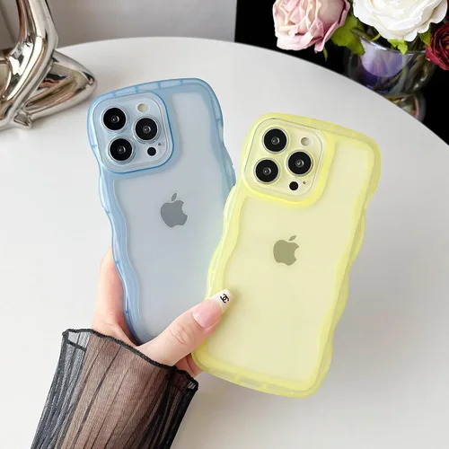 Vista 3 de Caseative Funda para iPhone 13 Pro, funda de teléfono suave transparente con marco ondulado rizado de color sólido (negro, 13 Pro) Solid