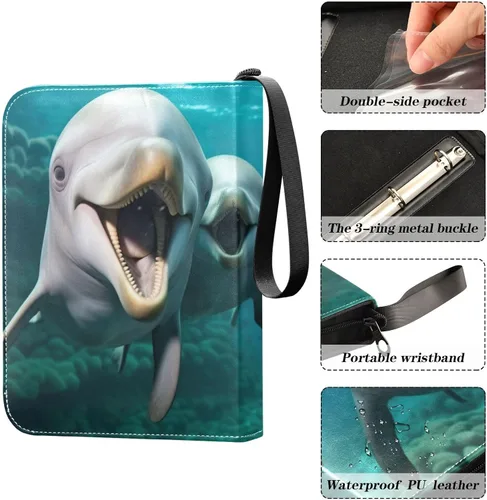 Vista 4 de Cute Dolphins - Carpeta de tarjetas de 4 bolsillos para 400 tarjetas de intercambio estándar, álbum impermeable para TCG, CCG, MTG, regalos