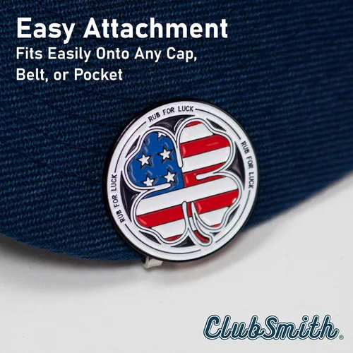 Vista 2 de ClubSmith® Lucky - Marcador de pelota de golf con clip magnético para sombrero, trébol irlandés y trébol, marca de alineación premium, accesorios