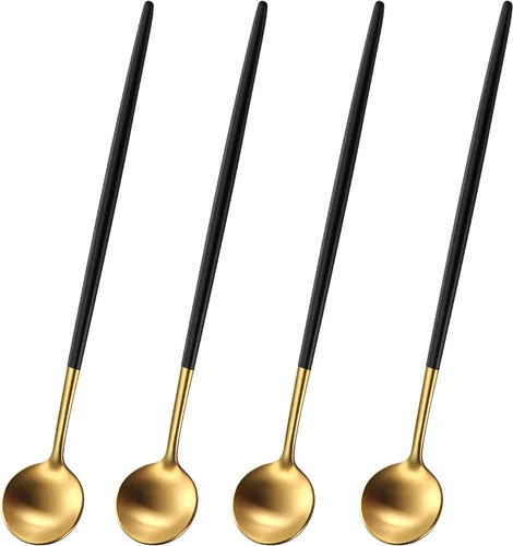 Vista 11 de 5.1 Pulgadas Cuchara de Té Satinada Negra SS18/10, Juego de 4 Mini Cucharas de Café de Acero Inoxidable, Cuchara de Té Pequeña, Cucharas Demitasse