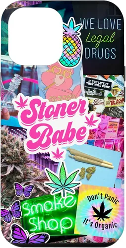 Vista 26 de Girly Stoner - Funda para iPhone 17 con collage de cannabis, marihuana 420