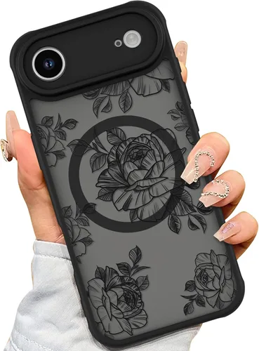Vista 38 de AIGOMARA Magnetic Case for iPhone 16 Pro, Striped Floral - Black Black - Striped Floral